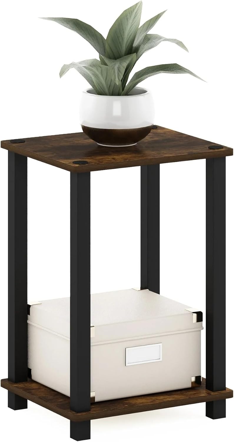 Small End Table Nightstand, Compact Square Side Table with Shelf, Particle Board Modern Minimalist Design for Bedroom, Living Room, Apartment, Dorm (French Oak)