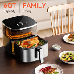 ASZ Digital Air Fryer 6 qt with Window Up - Big Airfryer 6 Presets Preheat Airfry Reheat Bake Roist Broil 400°F Airfrier 85% Oil Less,Nonstick Dishwasher-Safe Parts, Automatic Shutoff