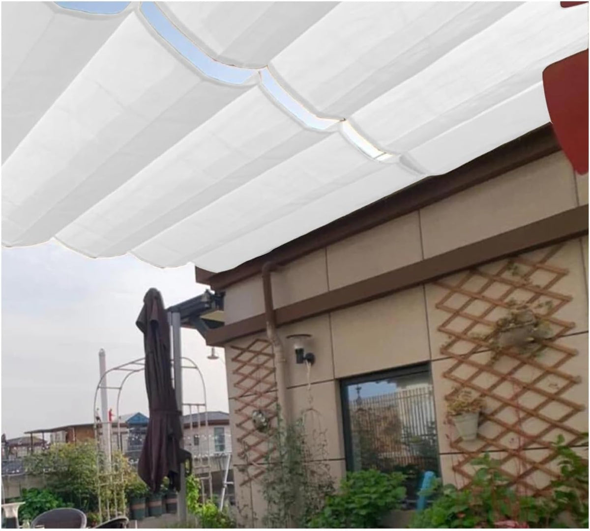 Retractable Pergola Shade，Sliding Wave Shade，Waterproof Retractable Cover，Beautiful And Elegant, Enhances The Style Of Outdoor Space, Highly Effective In UV Protection(W:1.3m/4.26ft*L:3m/9.7f