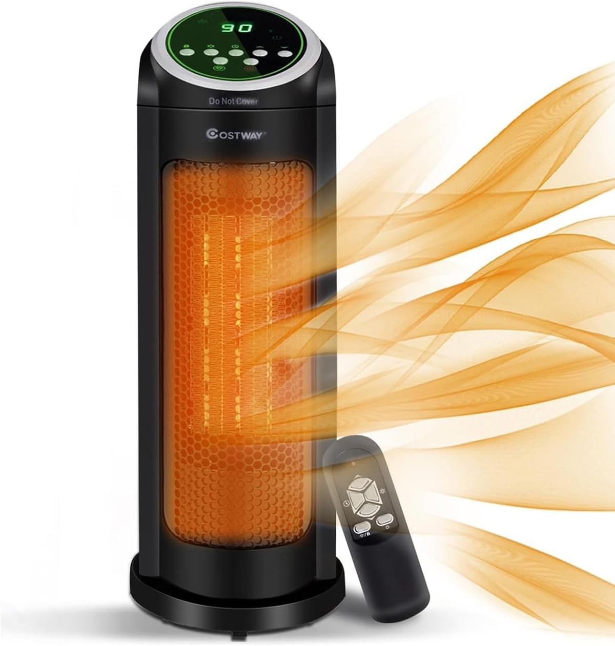COSTWAY 1500W Oscillating Tower Infrared Heater Fan with Remote, Digital Thermostat & 12H Timer, Portable Electric Heater for Indoor Use, Home, Bedroom