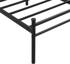 Full Metal Bed Frame with Wood Headboard, Heavy Metal Platform Bed Sturdy Steel Bar Support, Underbed Storage No Box Spring Required, No Noise Easy Assembly (Black+Brown, Full)