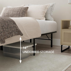 Black Steel 14” Twin XL Bed Frame | Steel Foundation with 2000 lb Capacity | No Box Spring Required | Underbed Storage | Easy Assembly | Black Metal Twin XL Bed Frame