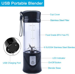 Portable Blender, Cordless Mini Personal Blender Juicer Cup, Single Serve Fruit Mixer, Small Travel Blender for Shakes and Smoothies, with 4000mAh USB Rechargeable Battery, 420ml, BPA-Free (Black)