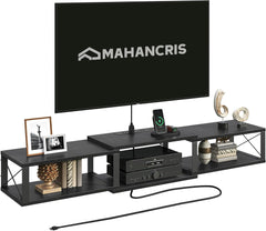 Floating TV Stand with Power Outlet, Wall-Mounted Entertainment Center with Storage, Floating Metal Frame Media Console Shelf for Under TV Storage, for Living Room, Bedroom, White TVBW101E01