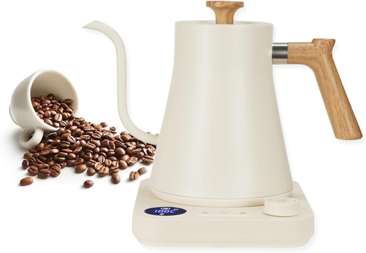 Electric Gooseneck Kettle, ±1°F Temperature Control, 1200W Rapid Heating, LCD Display, Timer, Keep Warm, 304 Stainless Steel, 0.9L, Black, for Drip Coffee, Tea Brewing (US Plug