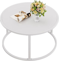 SAYGOER Small Round Coffee Table, White Coffee Tables for Living Room, Modern Center Table for Small Space Home Office Gardern, 27.6 × 27.6 × 17.7inch, White