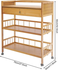 3 Tier Rolling Cart, 21"×11.8"×31.5" Portable Removable Kitchen Trolley Serving Cart with Universal Wheels, Storage Organizer Utility Cart for Living Room Kitchen Home Bar (Without Drawer)