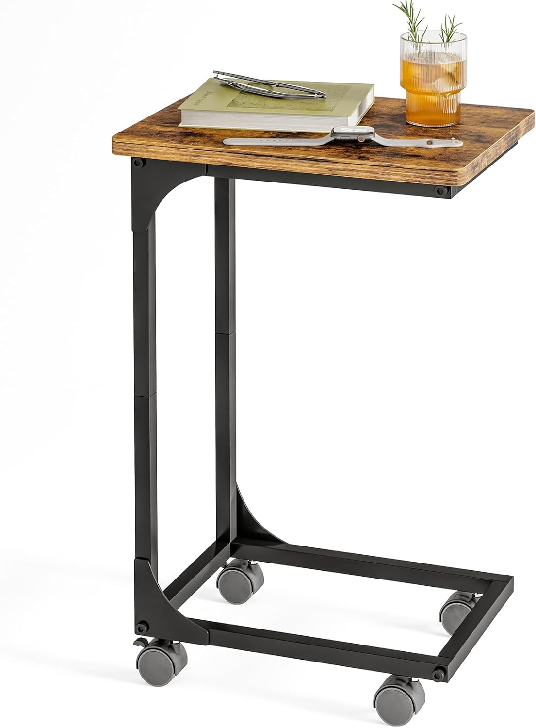 Fixwal C Table, C Shaped Side Table, Small End Table Living Room with Adjustable Feet, TV Tray for Couch, Bedroom, Bedside, Black