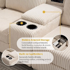 Corduroy Accent Single Sofa, Modern Accent Chair Couch with Thicken Cushion Silver Legs, Comfy Reading Armchair for Living Room, Bedroom, Beige.