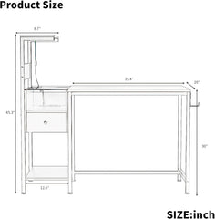 Computer Desk with Power Outlet & Storage Shelves, Study Writing Table with USB Ports Charging Station, PC Desk Workstation for Home Office, Brown