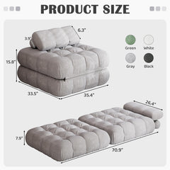 Folding Futon Sofa Bed, Single Size Convertible Sleeper Chair Bed with Pillow, Comfy Foldable Floor Mattress, Portable Fold Out Lounge Couch for Living Room Bedroom - White