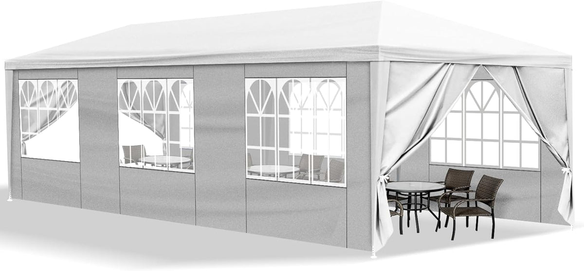 10'x30' Heavy Duty Party Tent Gazebo – Waterproof Wedding Canopy with 8 Removable Sidewalls & 2 Doors – Patio Wedding Gazebo Perfect for Outdoor Events, Markets & Gatherings (White)