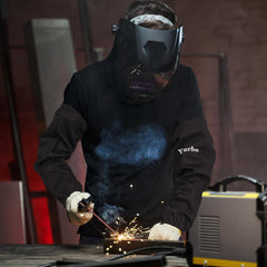 Yzurbu Welding Work Sleeves, Heat & Flame Resistant Arm Protection Gardening Sleeve with Hook & Loop - Black