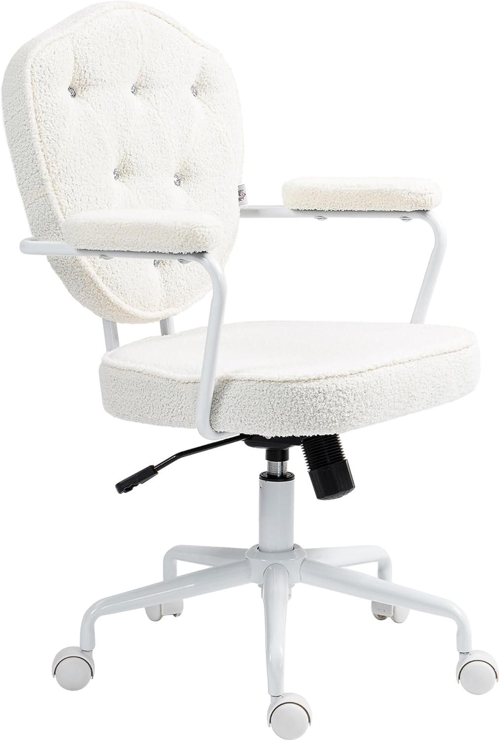 INMOZATA Soft Teddy Work Chair - Swivel Computer Desk Chair with Wheels, Button Tufted Back, Ergonomic Vanity Chairs for Small Spaces, Home Office(White)