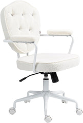 INMOZATA Soft Teddy Work Chair - Swivel Computer Desk Chair with Wheels, Button Tufted Back, Ergonomic Vanity Chairs for Small Spaces, Home Office(White)