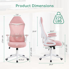 Office Chair Ergonomic Office Desk Chair with Adjustable Lumbar Support and Flip-up Arms, High Back Mesh Swivel Executive Computer Task Chair, Pink