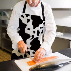 Black and White Graffiti Cow Spot Printed Kitchen Aprons Cleaning Tool Female Cooking Baking Bib