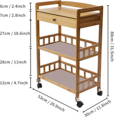 3-Tier Wooden Mobile Serving Cart with Lockable Wheels,Kitchen Storage Cart with Drawer, Home Bar Serving Cart,Multifunction Utility Cart for Kitchen Dinning Room Living Room Bar