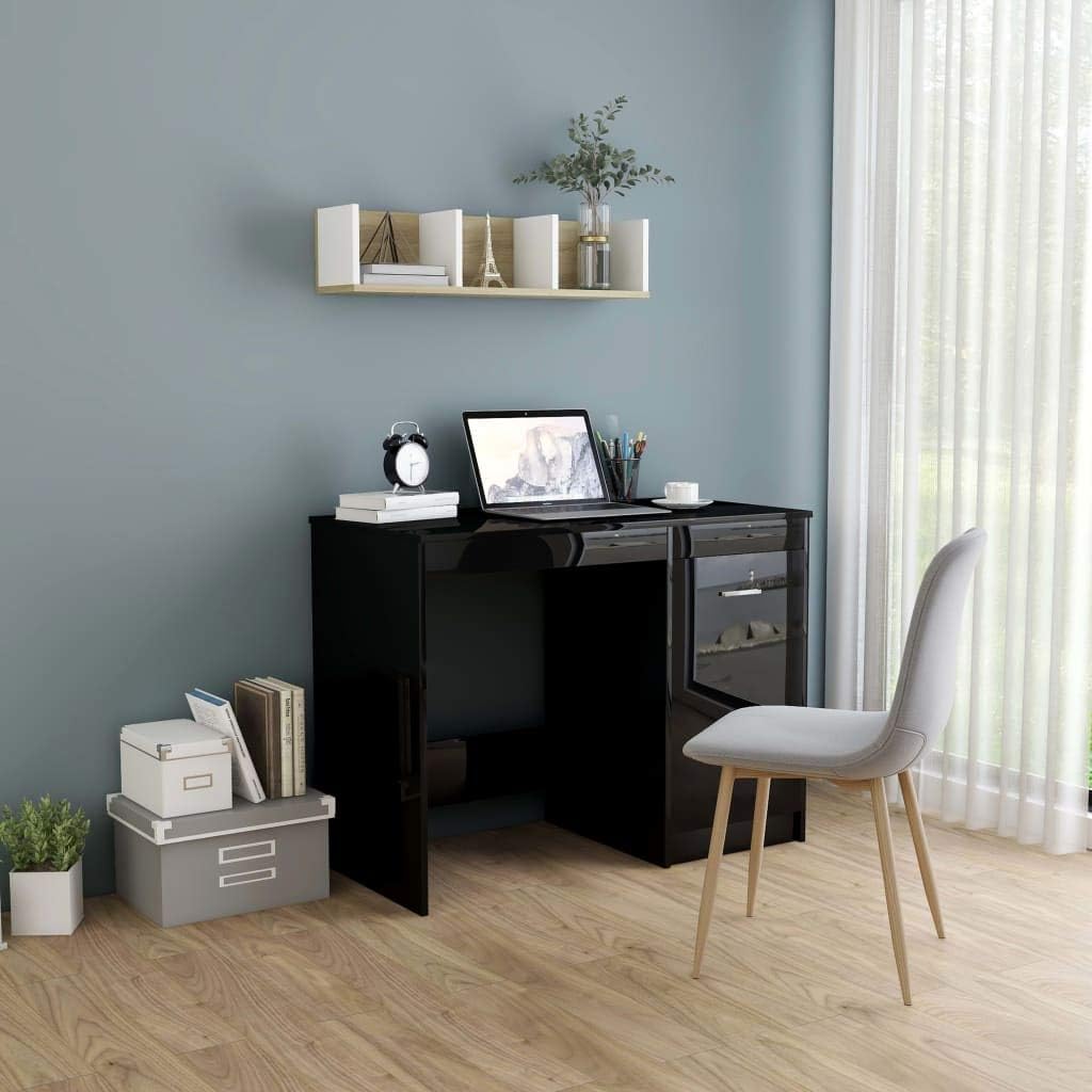 Computer Desk with Storage White and Sonoma Oak Modern Home Office Desk 39.4 Inch Writing Table for Study Room and Small Spaces