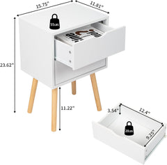 Nightstand, End Table, Side Table with 2 Drawers, Wood Accent Table with Storage for Bedroom
