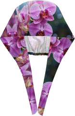 Cleaning Working Cap Malaysian National Flower Printed Chef Hat for Women & Men, Adjustable, Breathable Black