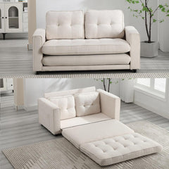 Modern Full Size Pull Out Couch Bed, 3-in-1 Convertible Sleeper Sofa Bed with 2 Side Pockets, Loveseat Couch Bed, Velvet Futon 3 Fold Extended Daybed, Floor Bed for Living Room (Beige)