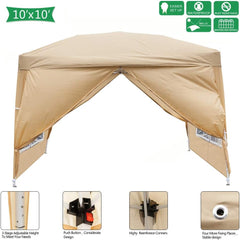 Instant Setup Gazebo,10x10ft Pop Up Canopy Tent with 2Windows&2Doors, Outdoor Instant Shelter Folding Canopy with Carry Bag for Commercial Events, Party, Backyard BBQ, Camping (Khaki)