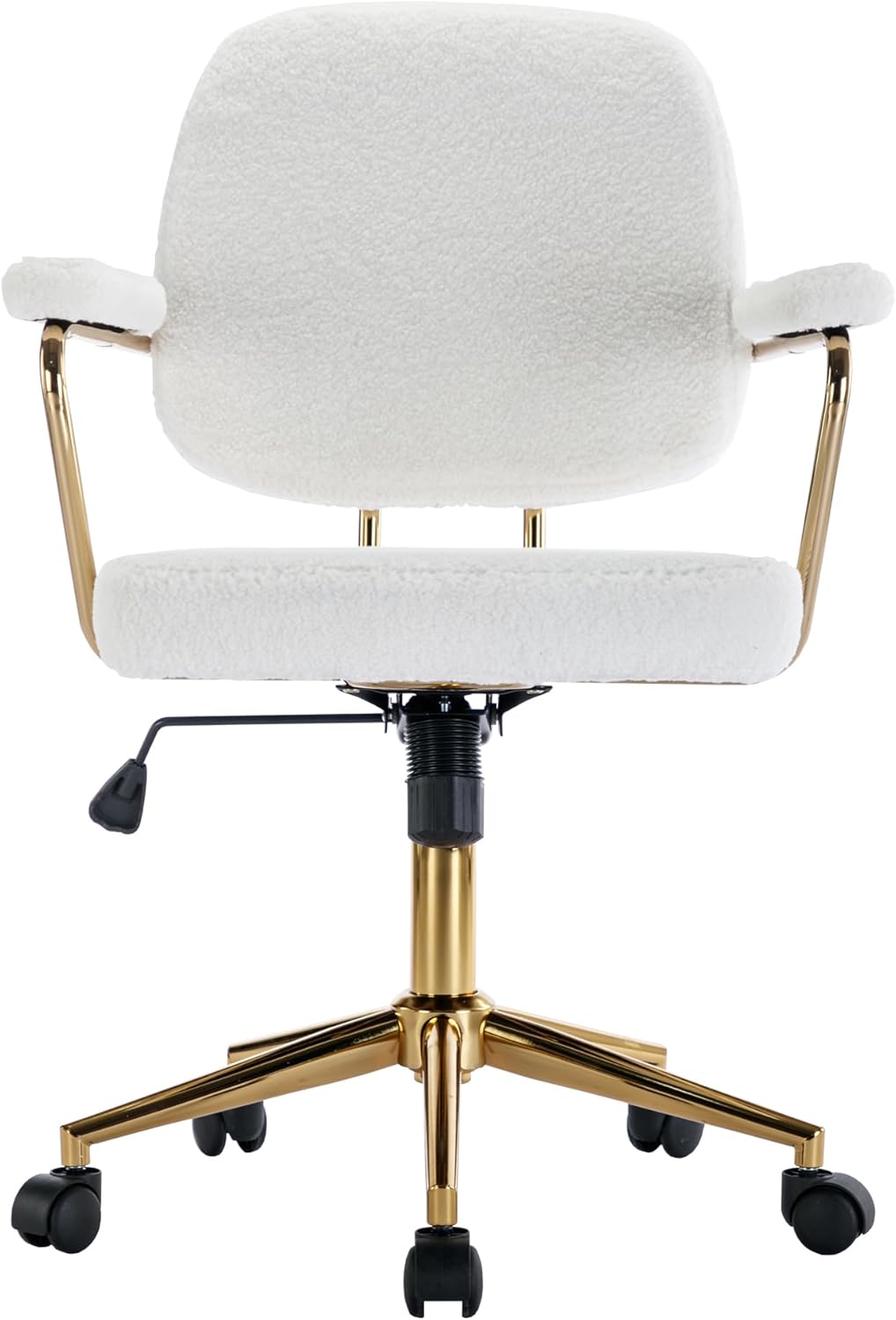 Teddy Velvet Makeup Office Desk Chair Bling Desk,Cute Vanity Chair with Side Arms and Wheels 360°,Bling Desk Nail Desk for Women,Adjustable Height, (White)