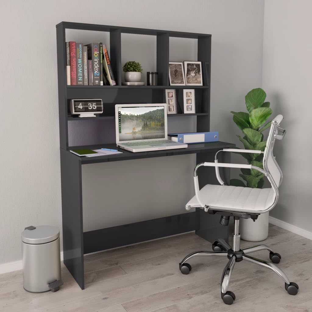 Home Office Desk,Modern Minimalist Style Game Table,Writing Desk for Student Study, Bedroom Dresser,Desk with Shelves Gray 43.3"x17.7"x61.8" Engineered Wood
