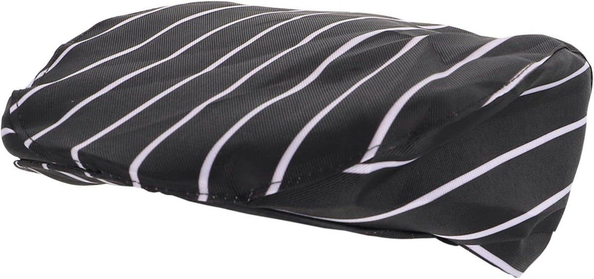 VILLCASE Portable Cooking Hat Unisex Chef Beret for Restaurant Waiters and Bakers Cotton Skin-Friendly Catering Cap with Elastic Fit Black and White Striped Design for Kitchen and Shop Use