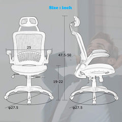 Adjustable High-Back Mesh with Flip-up Arms and Head Rest, Lumbar Support Modern Executive Adjustable Stool Rolling Swivel Chair for Back Pain, Chic Modern Best Home Computer Office Chair, Black