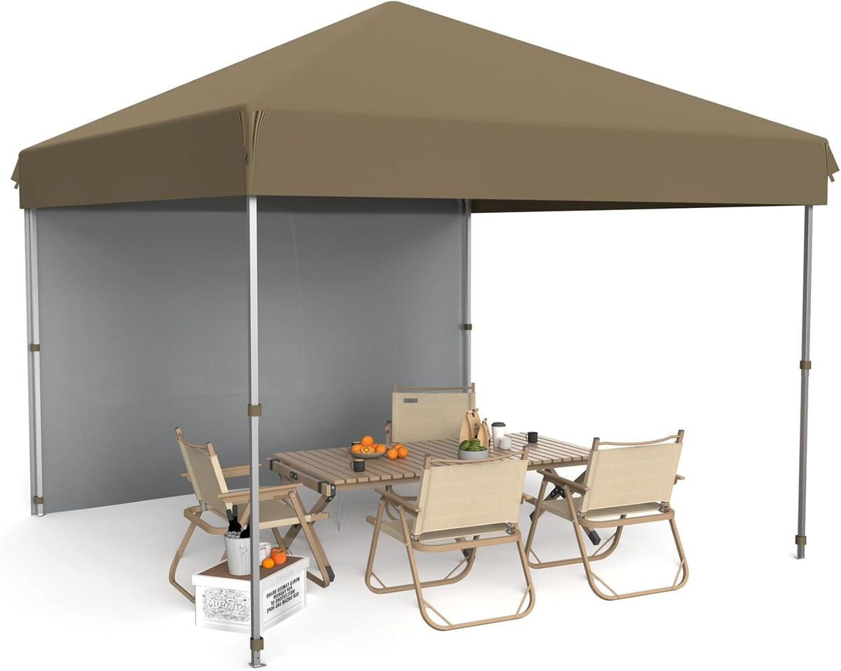 10x10 Pop-Up Canopy Tent – One-Button Instant Setup w/ 1 Sidewall, 3 Height Adjustments, Roller Bag & 4 Weight Bags | Portable Shelter for Beach, Parties, Sports, Deck & Garden