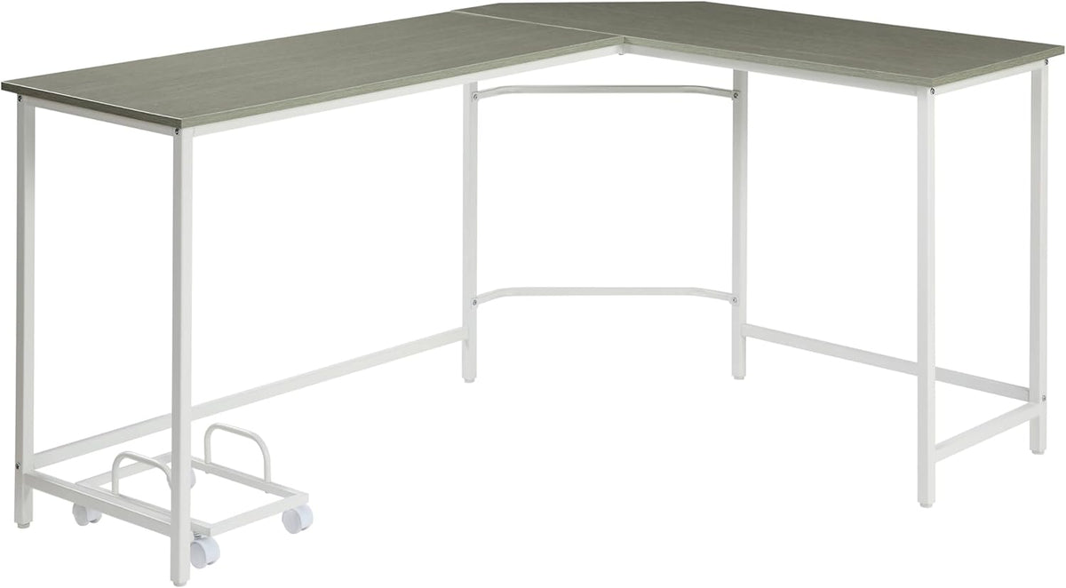 Grey and White L-Shape Computer Desk