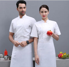 Maizoon 3-Piece Chef Uniform Set Double-Breasted Short Sleeve Jacket with Adjustable Apron & Hat Breathable Kitchen Outfit