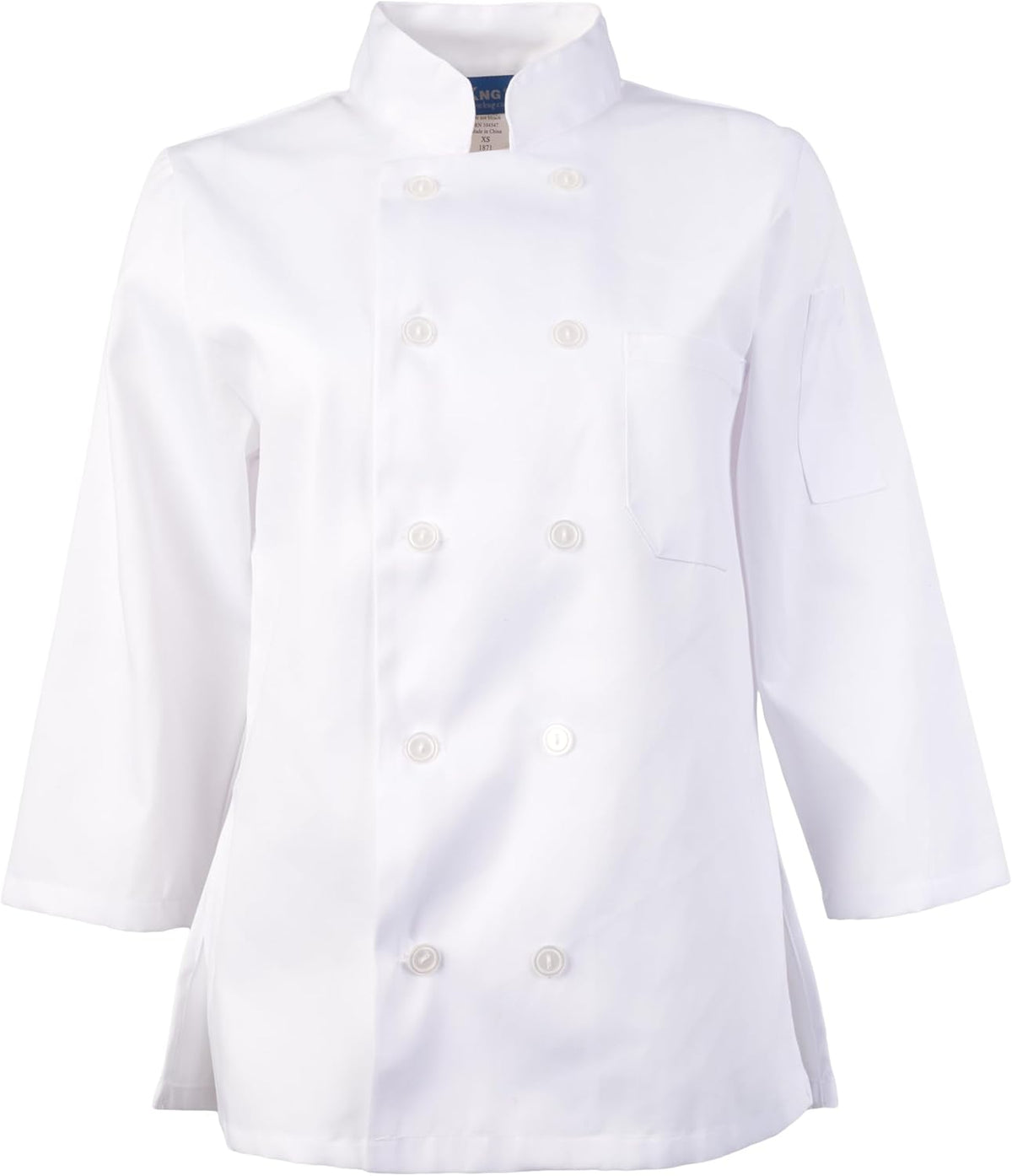 KNG 3/4 Sleeve White Chef Coat for Women - Ladies Fitted Chefs Jacket
