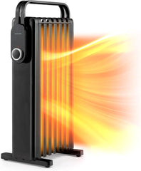 GOFLAME 1500W Oil Filled Radiator Heater, Electric Portable Space Heater with 3 Heat Settings, Overheat & Tip-Over Protection, Quiet Heater with Towel Rack and Wheels for Home Office Indoor Use, Black