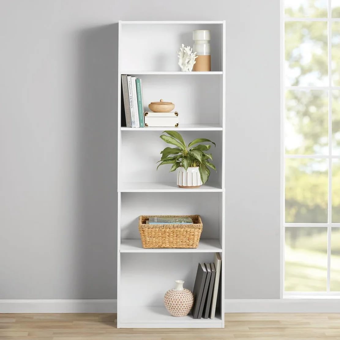 5-Tier Bookcase with Adjustable Shelves, Tall Standing Bookshelf for Home Office, Sturdy Storage Organizer for Books & Display (White)