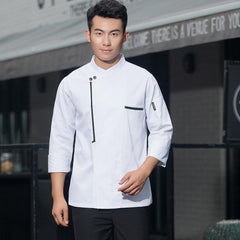 Chef Jacket Coat Restaurant Kitchen Catering Cook Uniform Retro Contrast Piping Long Sleeves