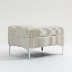 Square Ottoman Footrest & Storage, Beige Corduroy Modular Sectional Sofa