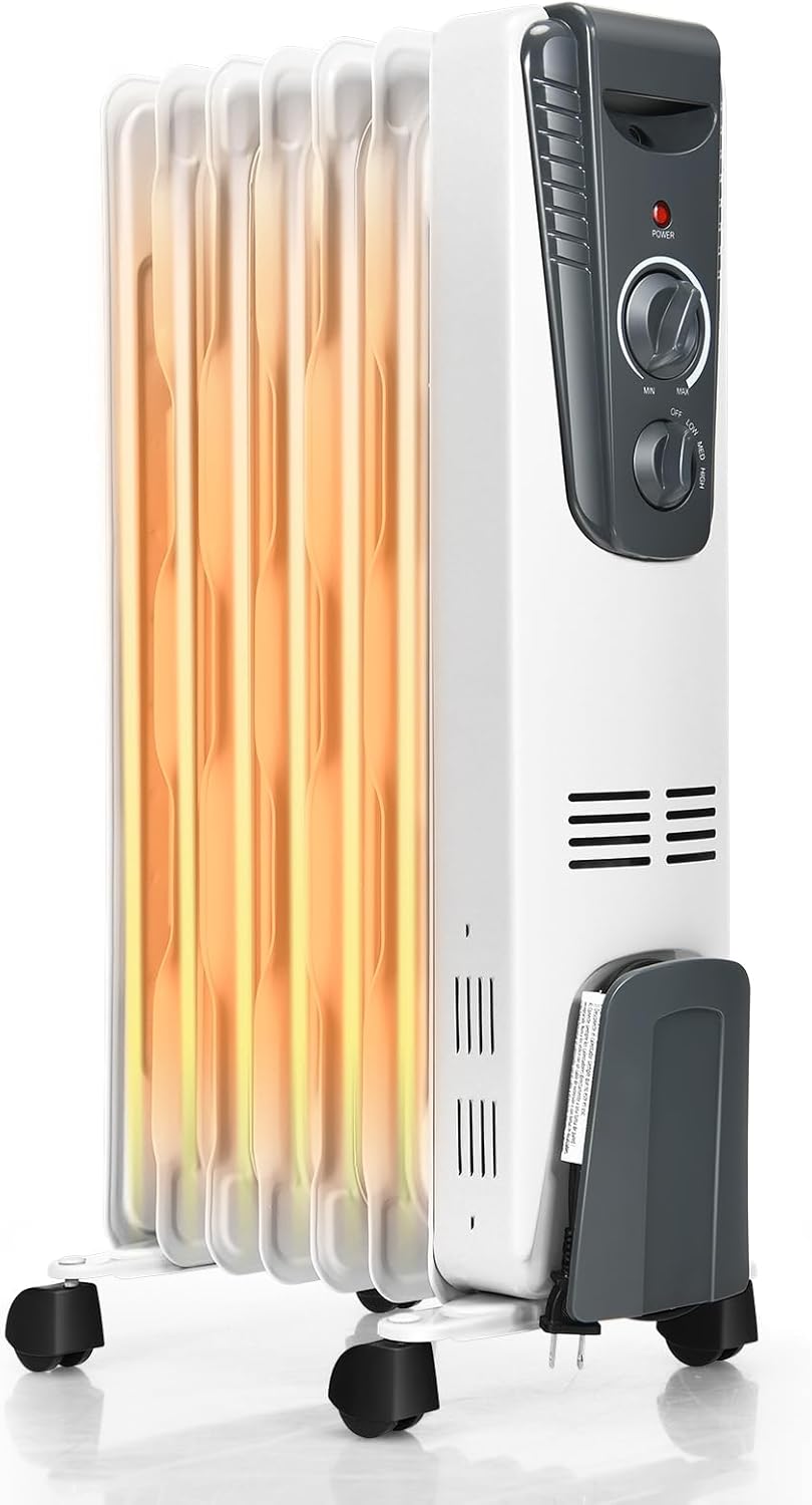 ORALNER Oil Filled Radiator Heater, 1500w Electric Space Heaters for Indoor Use, Portable Radiant Heater with Adjustable Thermostat, 3 Heat Settings, Quiet Working, Overheat & Tip-Over Protection