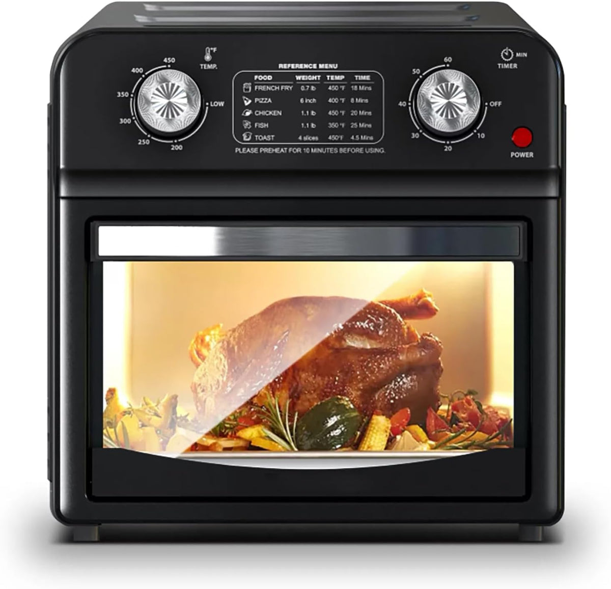 12 Liter Air Fryer,Dual Knob Control Healthy Oil-free Cooking Oven,450°F Temperature Range,Presets for French Fries, Pizza, Chicken, Fish, and Toast – Healthy Oil-Free Cooking oven