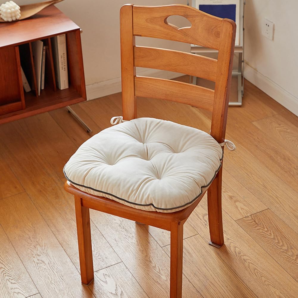 vctops Square Chair Pad Seat Cushion Soft Velvet Chair Cushion with Ties, Solid Color Seat Pad Cushion for Kitchen, Office or Kids Reading (White,16.5"x16")