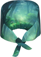 Cleaning Working Cap Misty Green Forest Printed Chef Hat for Women & Men, Adjustable, Breathable