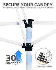 10x10 Pop Up Canopy with One Button Push Setup - Heavy Duty Outdoor Canopy Tent with Portable Roller Bag - 3 Adjustable Height, 4 Weight Bags, 8 Stakes & 4 Guy Ropes Included, Blue