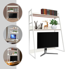 Computer Desktop Bookcase, 2-Tier Desk Hutch, Multipurpose Countertop Storage Hutch, Triangular Desktop Bookshelf for Home Dorm Office, White (Drawers, 36“ x 7" x 30.7")