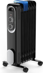Dumos Oil Filled Radiator Heater with Adjustable Thermostat, 1500W Oil Space Heater for Indoor Use, Portable, 22inch Bright Black