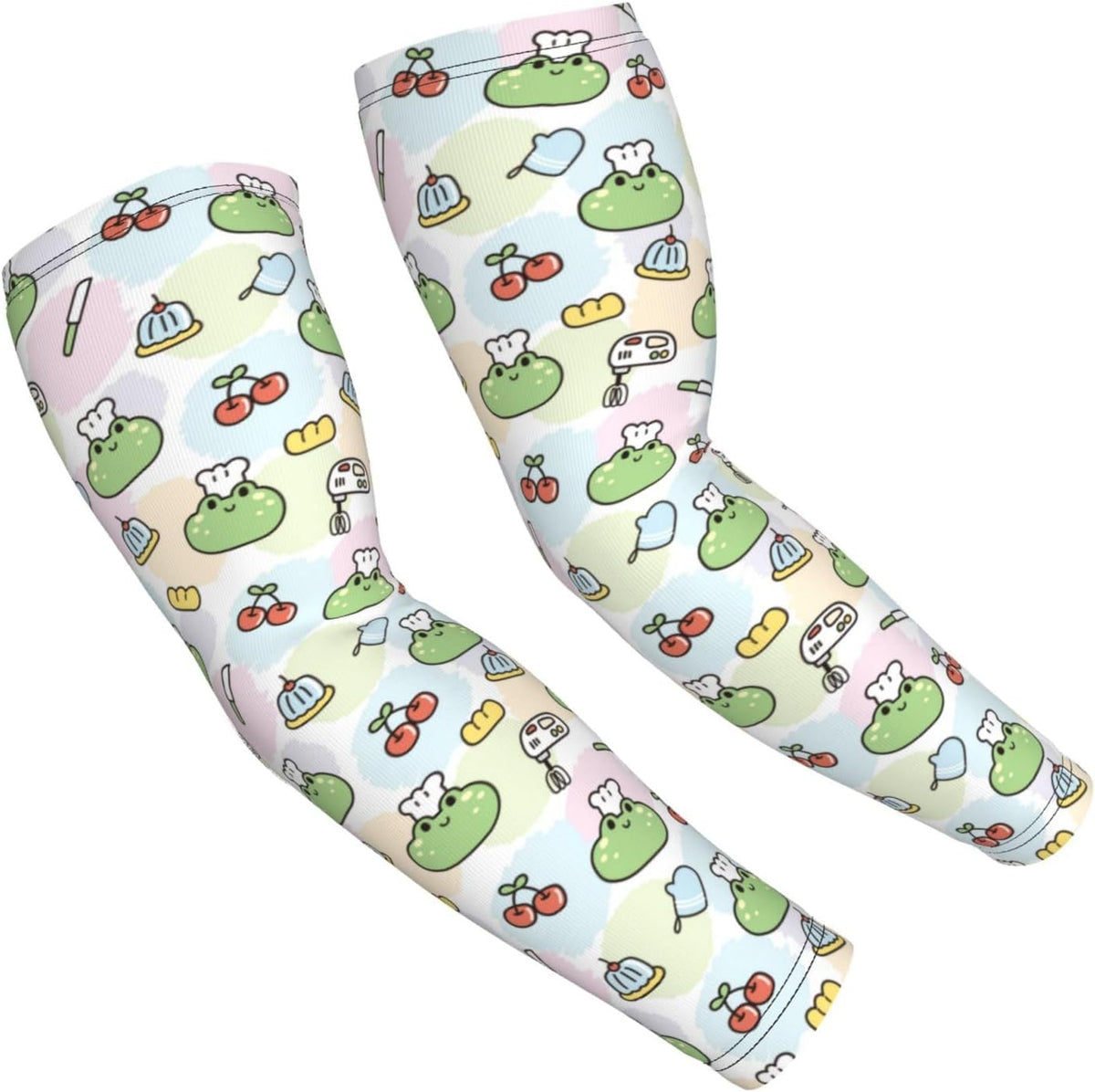 Cute Face Frog Wear Chef Hat Sun Protection Cooling Arm Sleeves Outdoors Sports Workouts Sunscreen Arm Sleeves for Men Women Teenager
