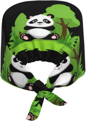 Cleaning Working Cap Panda in Green Manor Printed Chef Hat for Women & Men, Adjustable, Breathable