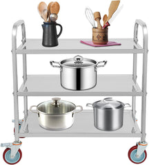 Stainless Steel Kitchen Cart 3 Tier Utility Trolley Catering Storage Shelf 300lbs Capacity w/Locking Wheels Mobile Serving Cart for Restaurant Hotel Home