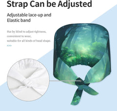 Cleaning Working Cap Misty Green Forest Printed Chef Hat for Women & Men, Adjustable, Breathable